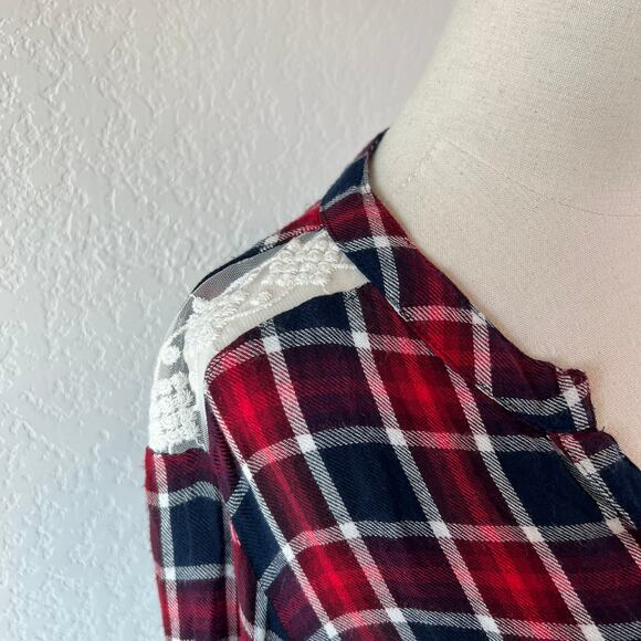 Vintage 90s Y2K Womens Button Up Tunic Top Plaid Lace Long Sleeve Western 2X - Picture 10 of 10